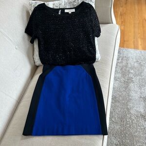 Ann Taylor Colorblock Pencil Skirt in Blue and Black and Black Top